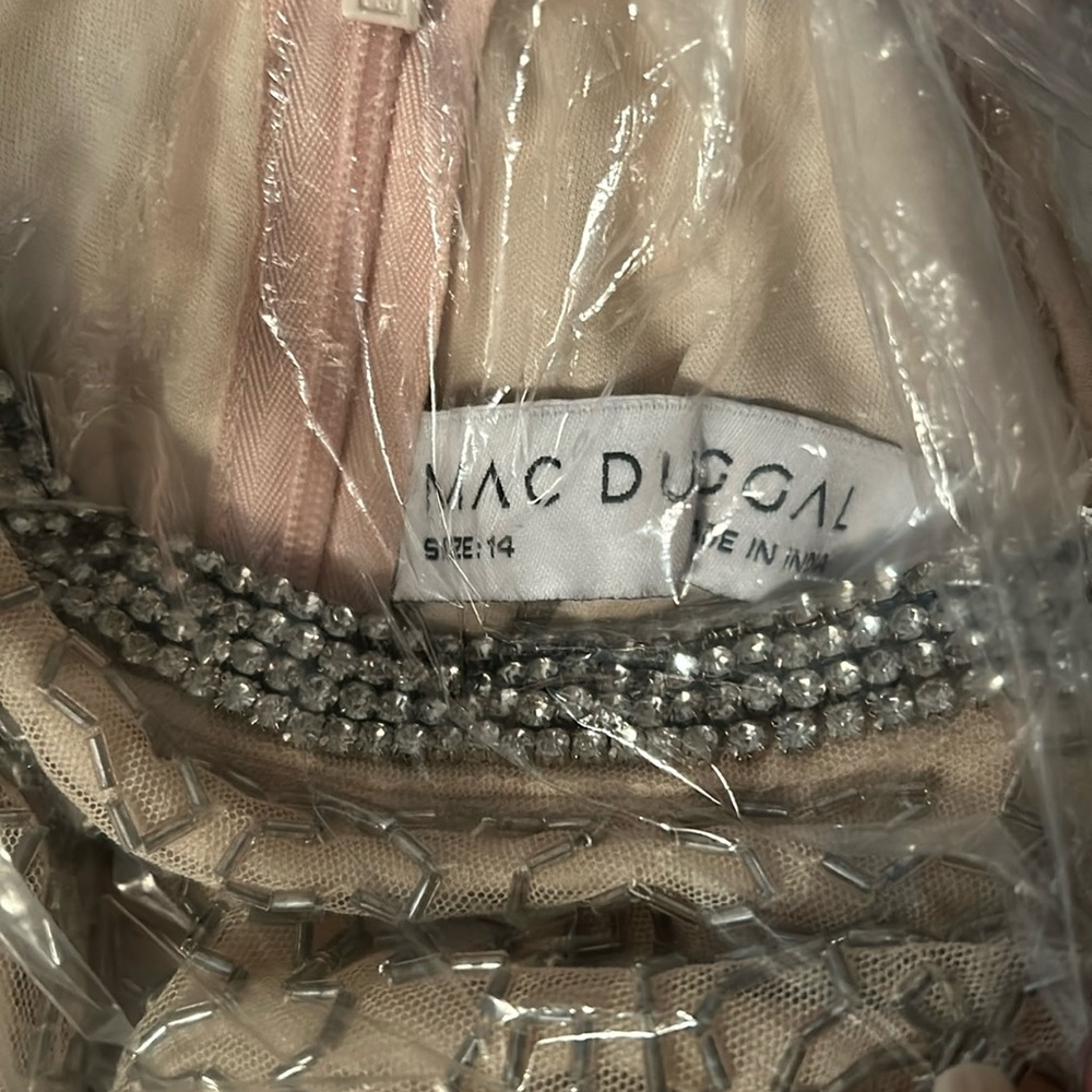 Mac Duggal Beige Beaded Sleeveless High Neck Formal Column Gown - Picture 7 of 13